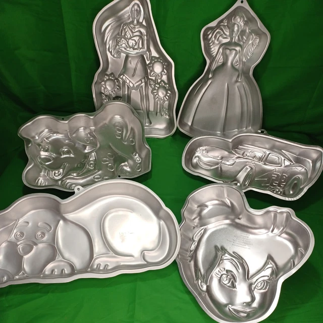 Wilton Cake Pan lot 6 Tinkerbell Barbie Pocahontas 101 Dalmatians Cars Clifford