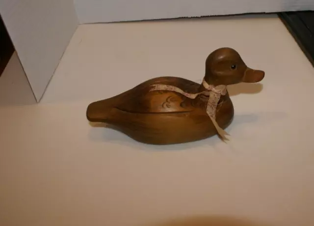 Vintage Hand Carved Wooden Duck Decoy Glass Eyes CH '87 QUEBEC CANADA