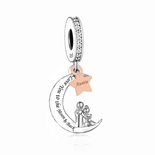 Auntie I Love You To The Moon And Back Charm Star Aunt Gift Sterling Silver 925