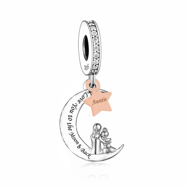 Auntie I Love You To The Moon And Back Charm Star Aunt Gift Sterling Silver 925