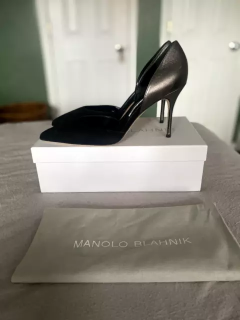 manolo blahnik 41 11 brand new d'Orsay pumps heels black suede pewter gunmetal