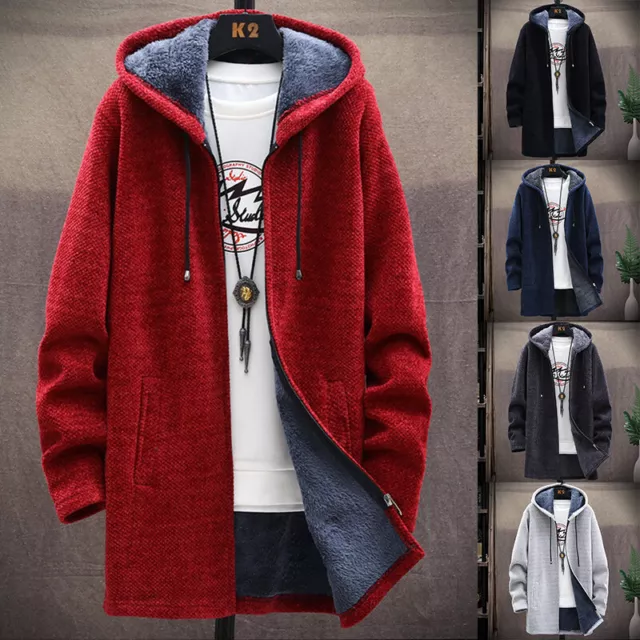Men's Thick Warm Fleece Lined Hooded Hoodie Winter Zip Up Coat Jacket Sweatshirt