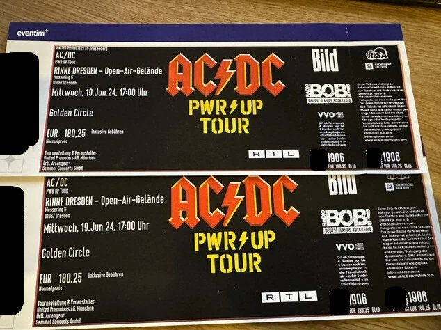 AC/DC TICKETS 2 Stück Dresden 19.06. GOLDEN CIRCLE - Preis für beide ...