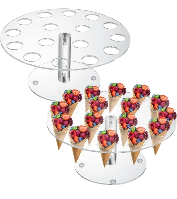2 Pack Acrylic Ice Cream Cone Holder 16 Holes Counter Top Clear Display Stand