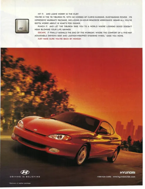 1998 Hyundai Tiburon Driving Is Believing Vintage Print Ad/Poster