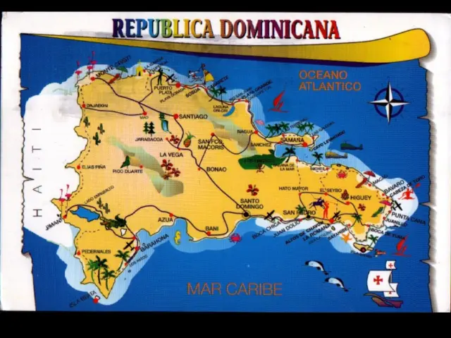 REPUBLIQUE DOMINICAINE (REPUBLICA DOMINICANA / HAITI) CARTE Contour GEOGRAPHIQUE