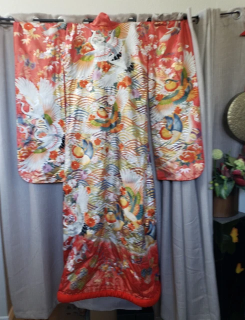 STUNNING UNIQUE Japanese Kimono Uchikake Wedding Pure Silk Crane Flower