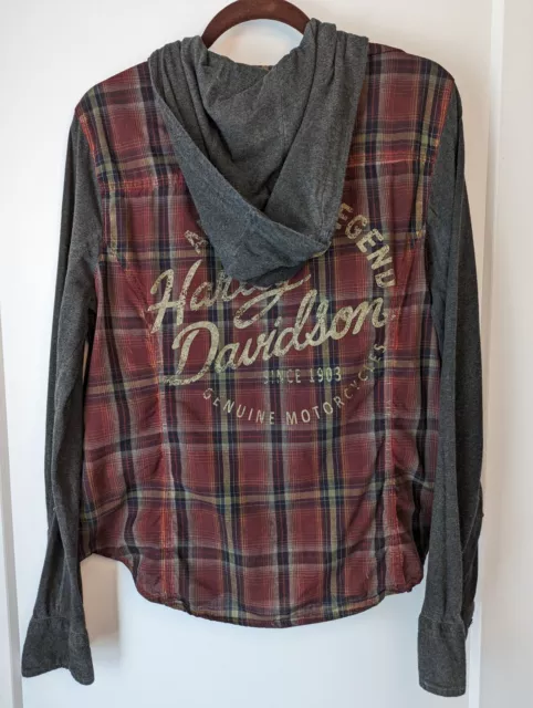 Harley Davidson Genuine Motorclothes Women's XL Shirt Jacket Burgundy Plaid Gray