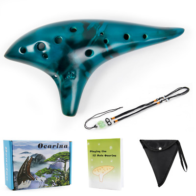 Horse Ocarina 12 Hole Alto C + Song Book Display Stand Neck String for Beginner