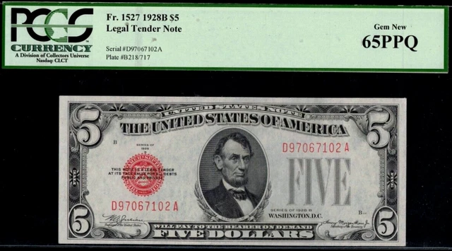 1928B $5 Legal Tender PCGS 65PPQ wanted red seal US Note Fr 1527