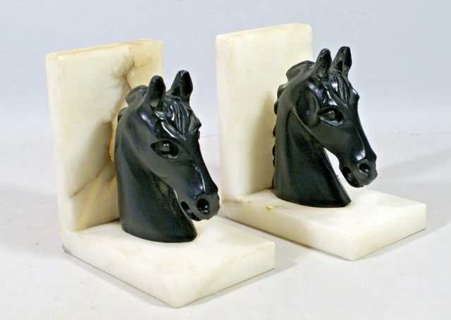 Serre-livres Tête De Cheval – Onyx Et Pierre – Style Art Déco – Paire
