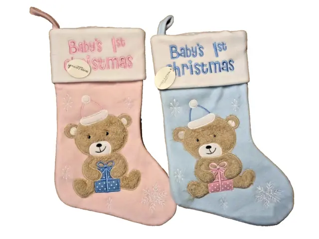 6 x Job Lot Babys My First Christmas Teddy Bear Plush Stocking Pink / Blue NEW