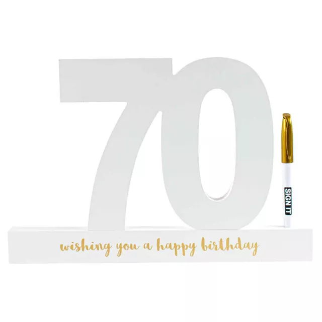 70th White Signature Block Gold Foil Novelty Birthday Message Party Statue