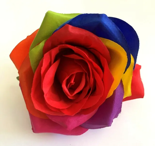 Clip de cabello con flores artificiales de seda arco iris multicolor de 3,25" pin-up Updo