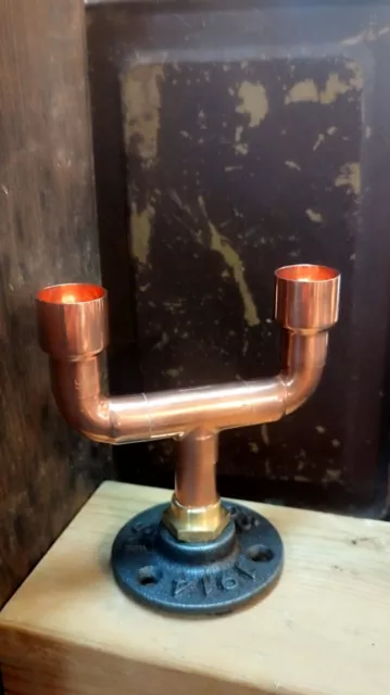 Copper pipe smooth double candle holder - Inc candles - Industrial Steam Punk