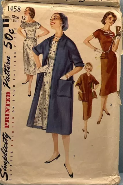 Wiggle Dress Sheath Jacket Pattern Simplicity 1458 Size 12 1950's VTG Fashion