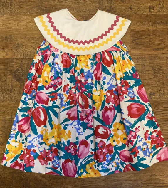 Vintage 90’s Bonnie Jean Floral Dress Girl’s 5T Cottagecore Embellished Collar
