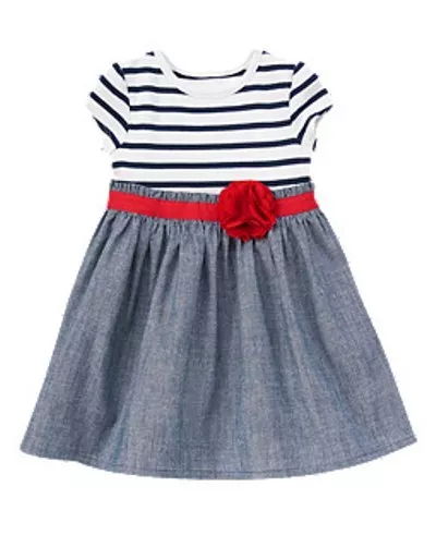 Gymboree Parisian Afternoon Striped Rosette Chambray Dress Girls 3T NEW NWT