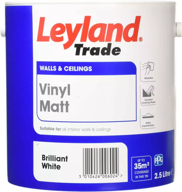 Leyland Trade Vinyl Matt Emulsion Paint - Brilliant White 2.5L