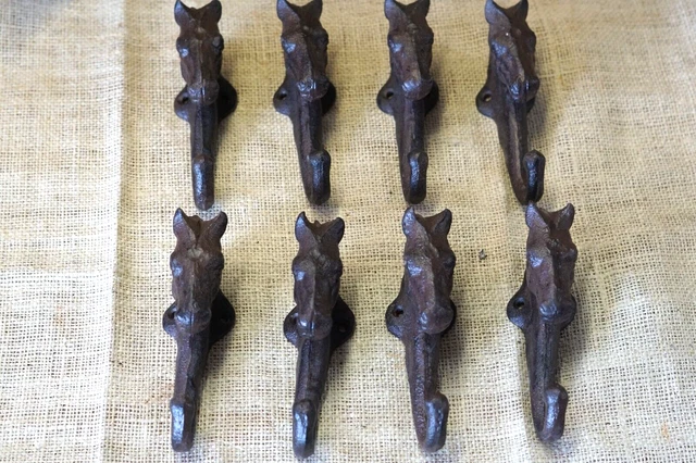 8 Horse Head Key Hook Towel Hat Coat Hanger Rustic Cast Iron Antique Style Farm 2