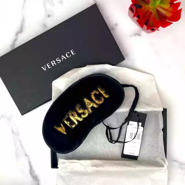 Authentic Versace Sequin-Embellished Logo Fluffy Sleep Mask NWT MSRP $225