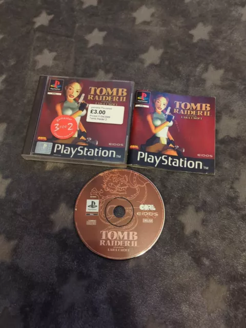 Tomb Raider 2 PS1 (COMPLETE) black label Sony PlayStation Lara Croft VGC CIB Pal
