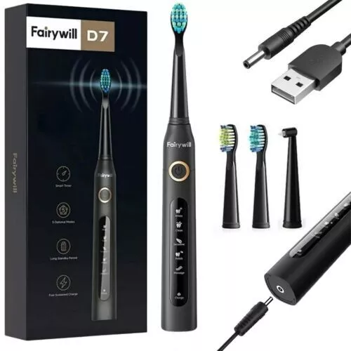 Spazzolino Elettrico Sonic Fairywill D7 Ricaricabile 4 Teste USB IPX7 5 Modalità