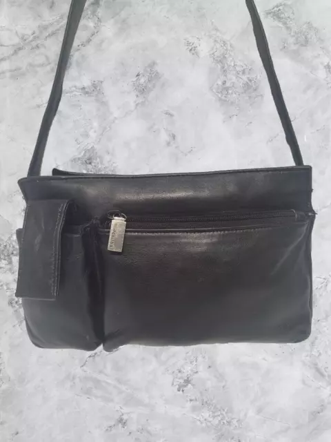 PERLINA® NY Small Buttery Soft BLACK Leather Shoulder Satchel Bag Purse Vintage!