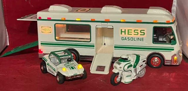 HESS 1998 Toy Truck RV Recreation Van with Dune Buggy and Motorcycle USED