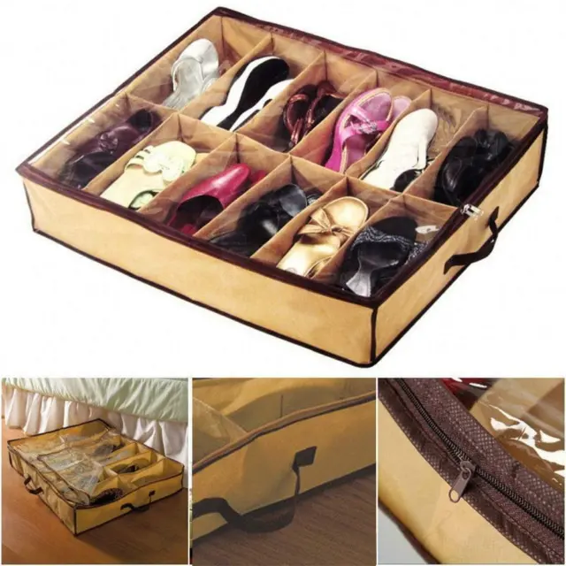 12 pares de zapatos ordenados debajo de la cama almacenamiento bolsa organizadora para zapatos caja R4V0 E9