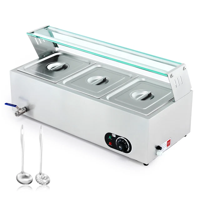 Commercial 3 Pan Bain Marie Food Warmer 1200W 30 Quart Electric Buffet Warmer