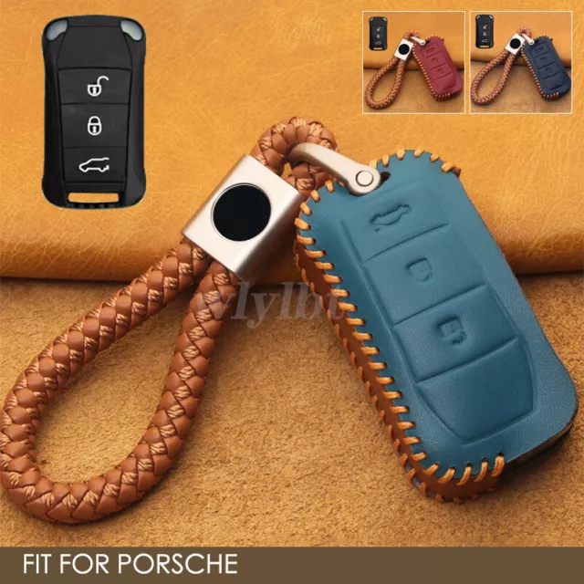 Genuine Leather Car Remote Key Fob Case Cover Bag For Porsche Cayenne 2002-2008