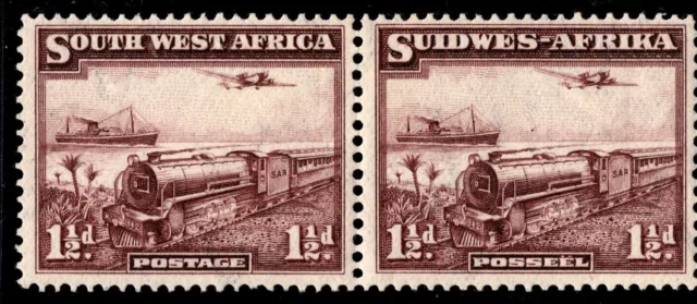 1937 South West Africa Sc #110 - 1-1/2d Transport Pair Mint NH SCV $30.00