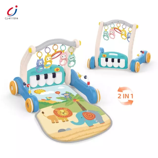 2 In 1 First Steps Baby Walkers Sounds Music Fun Push Along Walker Baby Gym Mat