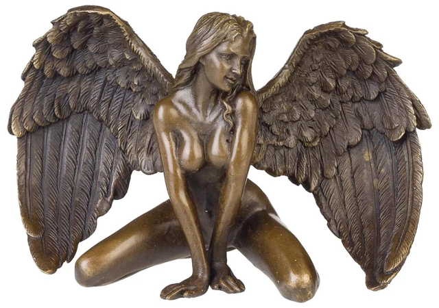 Escultura de bronce ángel escena señora estilo antiguo figura estatua