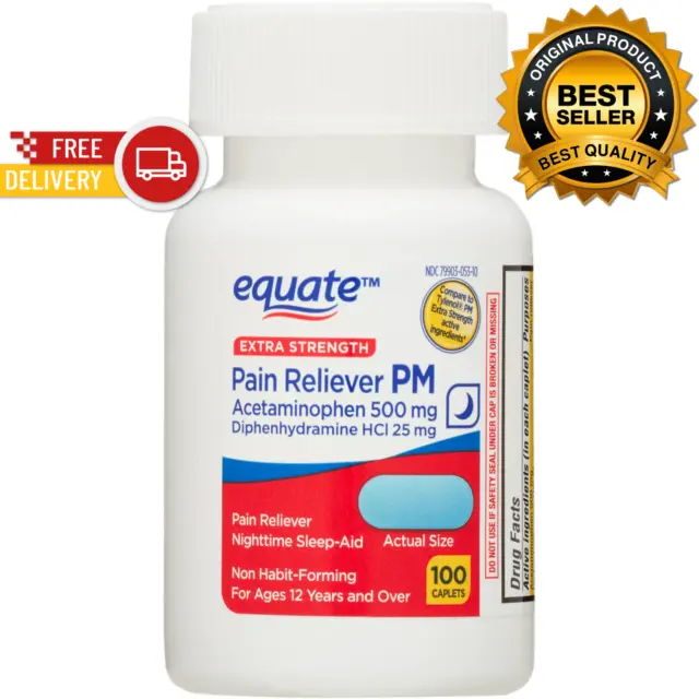 Equate Extra Strength Acetaminophen PM 100 Caplets 500 mg, Tylenol PM, FASTSHIP