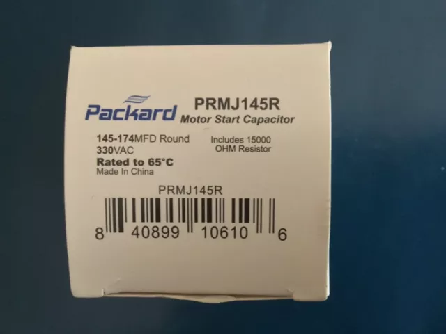 Packard PRMJ145R Round Motor Start Capacitor 145-174 MFD/330 VAC With Resistor