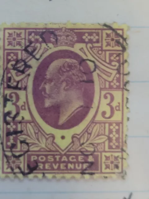 1902 Great Britain 3d King Edward VII Postage & Revenue, Registered Cancel Stamp
