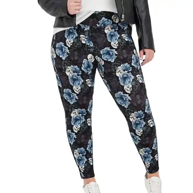 Torrid NWT Pixie Pant Luxe Ponte Floral Skull Black Blue Size 3X (22-24) Pull-on