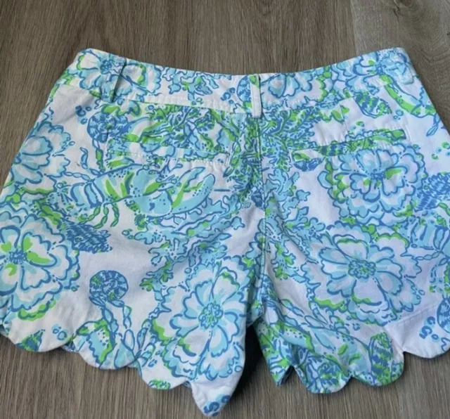 NWOT Lilly Pulitzer Blue Floral Lobster Print Buttercup Scalloped Shorts Size:00 3