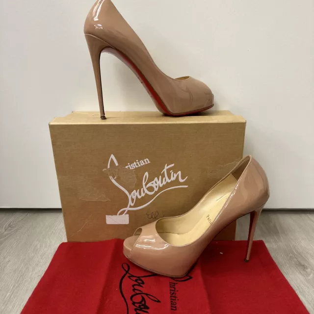 Christian Louboutin Tan New Very Prive Patent Red Sole Pumps 38