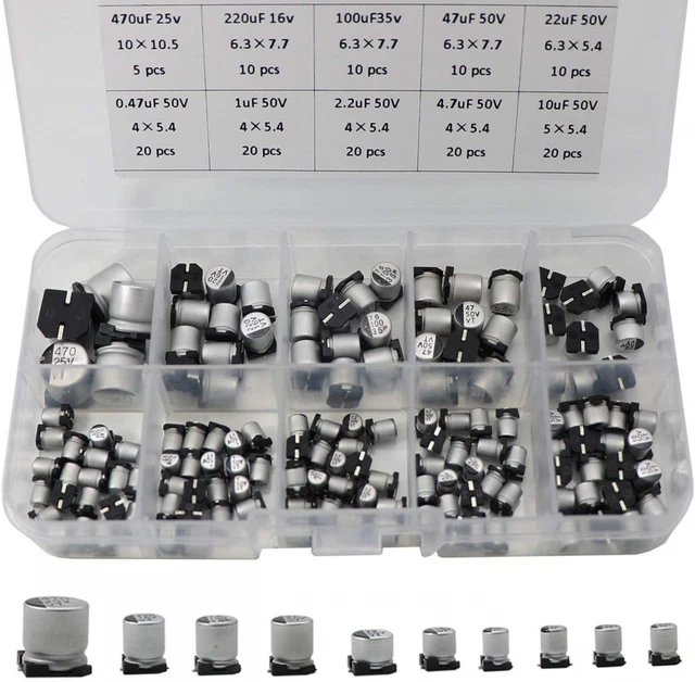 ARCELI Kit de boîte condensateurs 145 pièces, Assorties, 10 valeurs 2