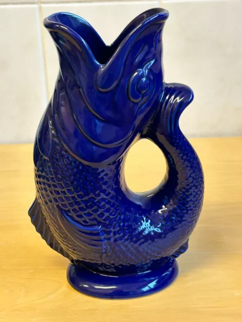 Wade Original Gluggle Jug Large cobalt Blue Fish Jug Gurgle Glug Gluggle 9"