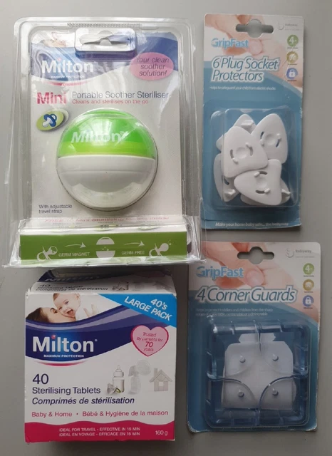 Esterilizador chupete portátil Milton 40 tabletas esterilizadoras enchufe protector de esquina X4