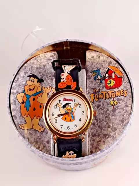 FLINTSTONES Waltham Watch 1994 Mint in Round Tin Character Band Vintage w/Paper