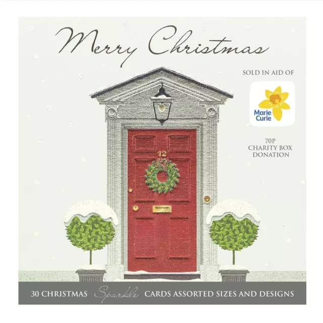 Charity Christmas Cards Red Door Wreath - Mixed Sizes & Designs - Box of 30