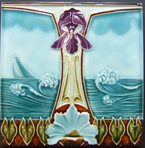 German Art Nouveau Vintage Ceramic Tile Rare Reproduction Majolica European