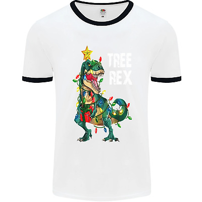 Tree Rex T-Rex Funny Christmas Dinosaur Mens White Ringer T-Shirt