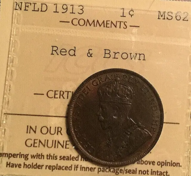 1913 Newfoundland Large Cent Penny - Iccs Ms62