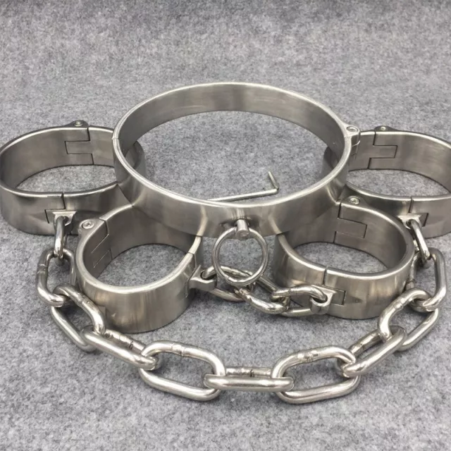 Bondage Metal Edelstahl Halsband Handschellen Fußfesseln Sklave BDSM Lockable